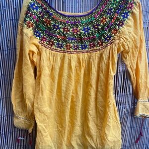 Bohemian Hippie Embroidered Yellow Women's Top